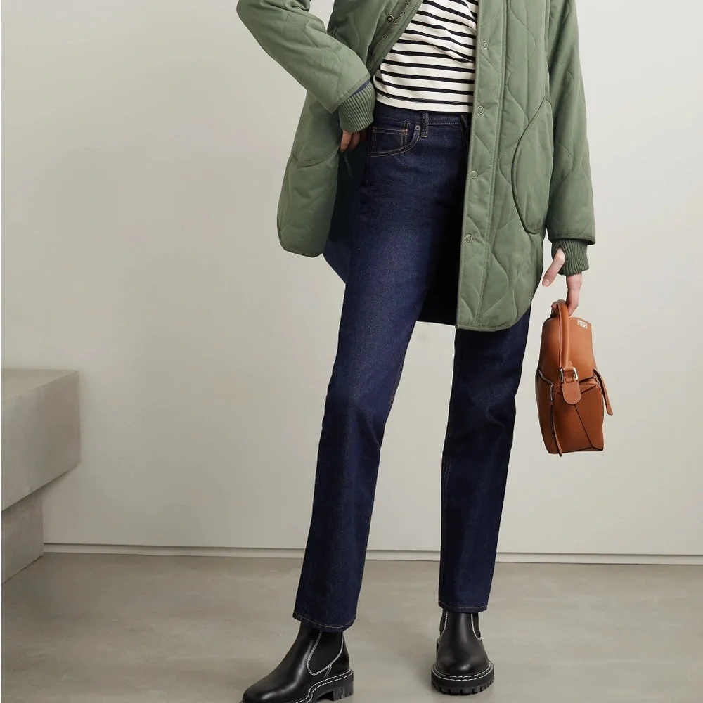 Alex Mill Quilted Utility Jacket in Olive Green with Brown Collar Size Medium - Picture 3 of 8